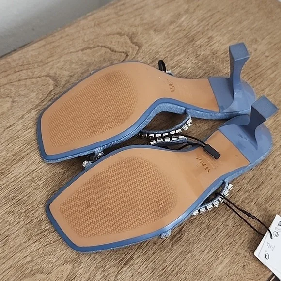 Zara Rhinestone Heeled Denim Sandals size 37 - Picture 7 of 9